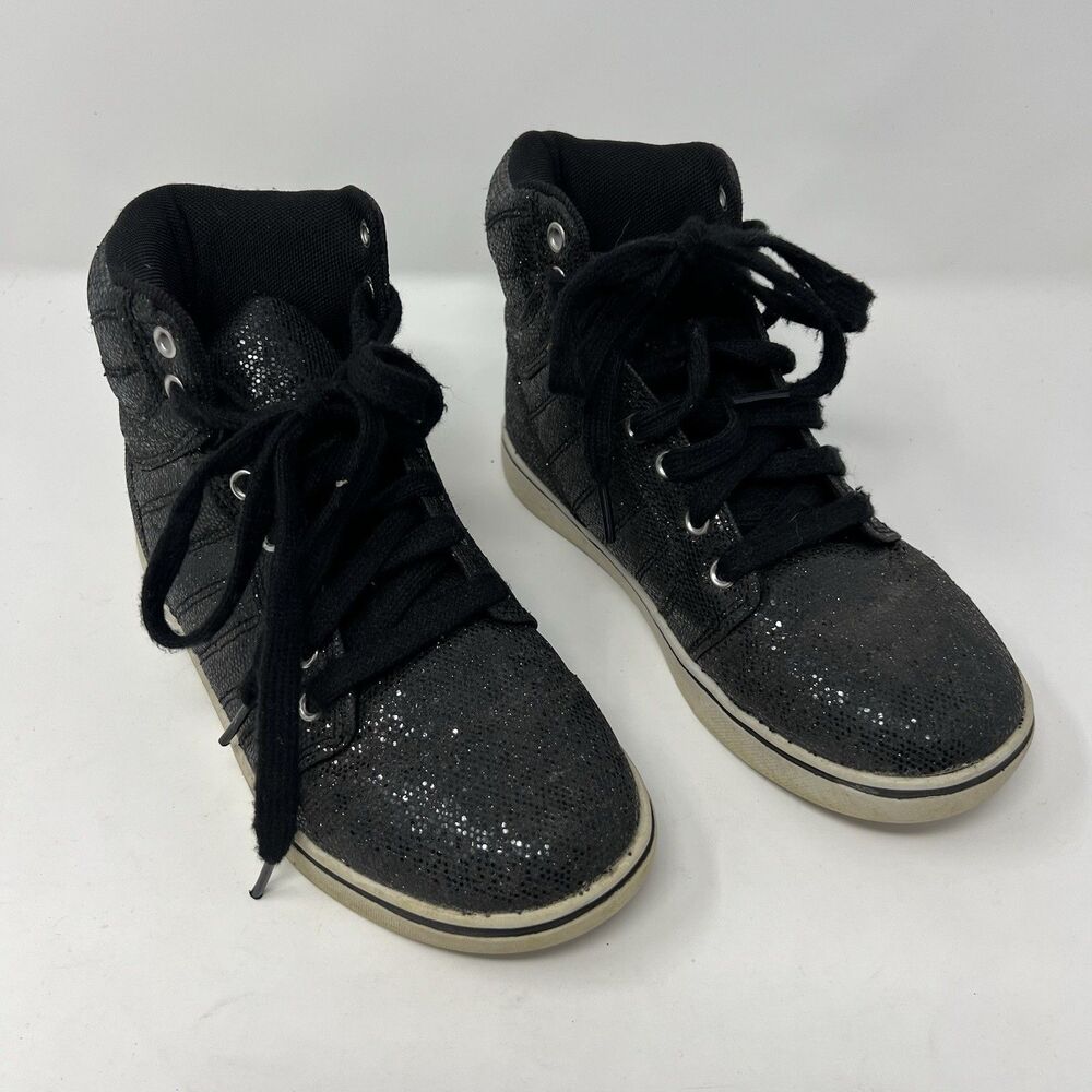 OP -GIRLS-YOUTH SIZE "3" GLITTER HI-TOP-ATHLETIC SHOES-SUPER COMFORTABLE Black